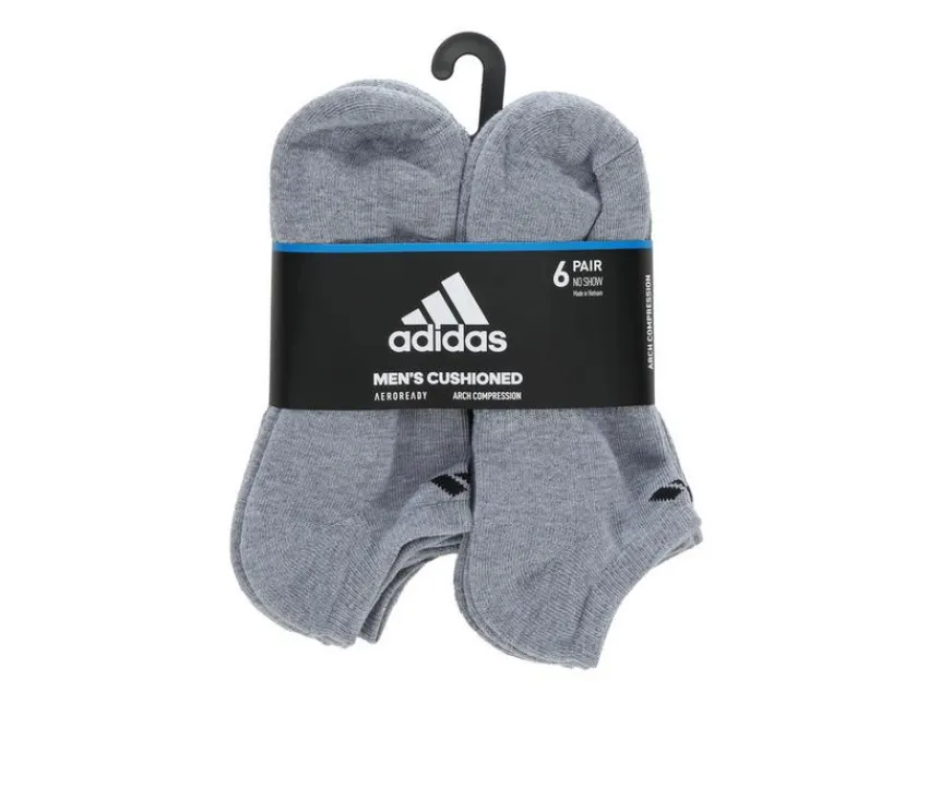 6 Pair Men's Cushioned No Show Socks|Adidas New