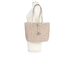 Straw Top Zip Tote Handbag|Bueno Of California Sale