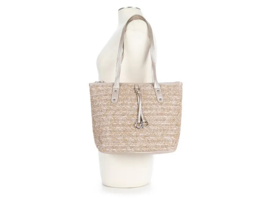 Straw Top Zip Tote Handbag|Bueno Of California Sale