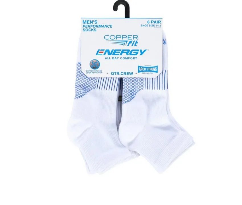 6 Pack Men's Energy Quarter Crew Socks|Copper Fit Discount