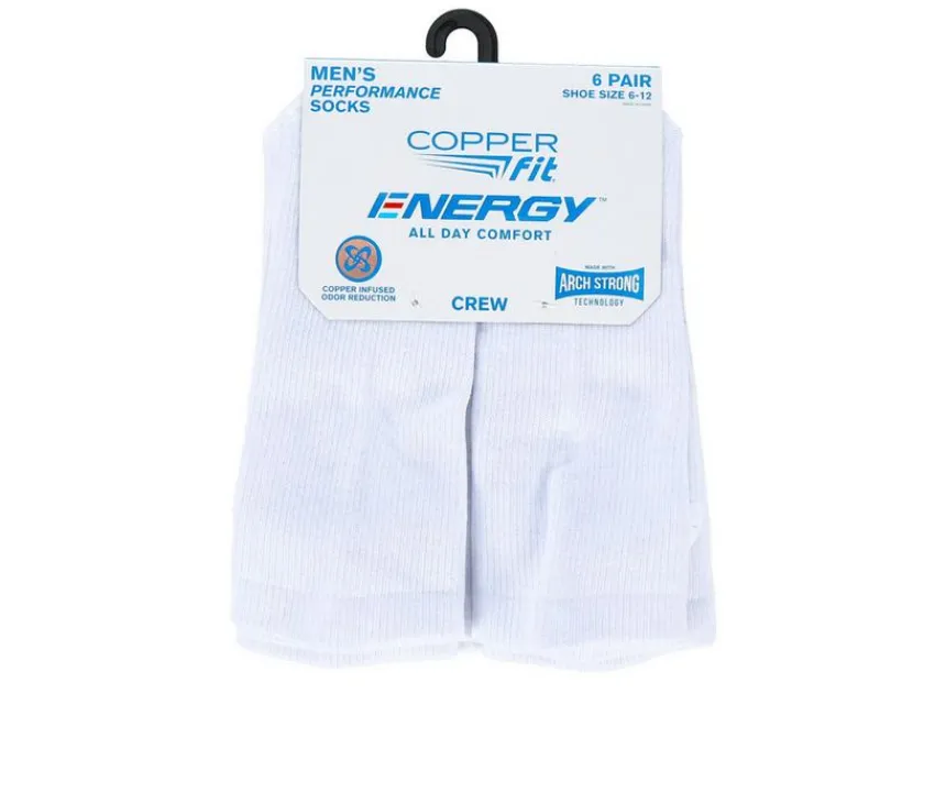 6 Pack Men's Energy Crew Socks|Copper Fit Clearance