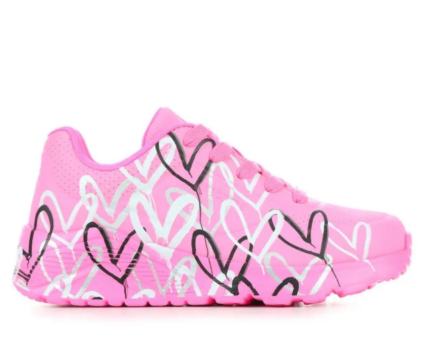 Skechers Street Athletics & Sneakers|Athletics & Sneakers>Girls' Little Kid & Big Kid Uno Lite Heart Metallic Wedge Sneakers