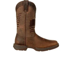 Men's Rebel Brown Distressed Flag Embroidery Western Boots|Durango