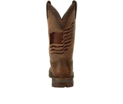 Men's Rebel Brown Distressed Flag Embroidery Western Boots|Durango
