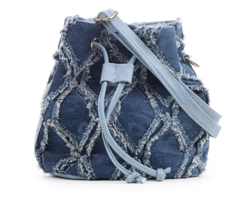 Olivia Miller Crossbody|Handbags>Denim Quilt Fringe Bucket Crossbody Handbag