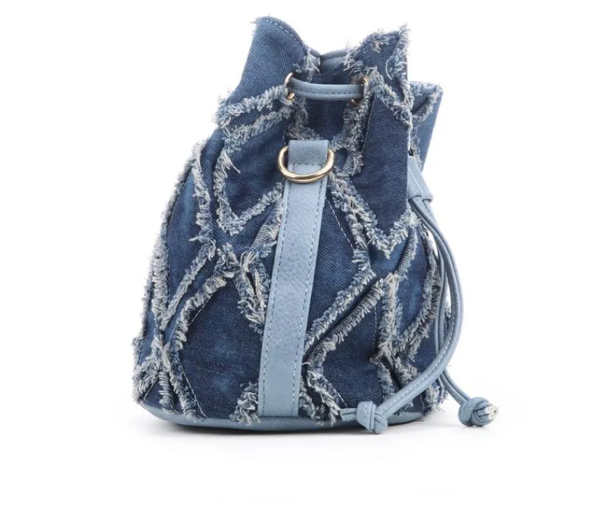 Olivia Miller Crossbody|Handbags>Denim Quilt Fringe Bucket Crossbody Handbag