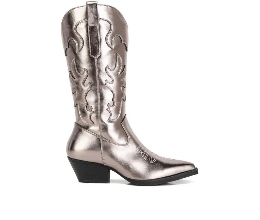 London Rag Tall|Dress>Women's Cowboy Metallic Western Boots
