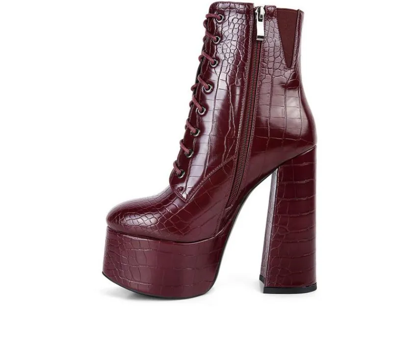 London Rag Lace Up|Dress>Women's Magdalene Platform Heeled Booties