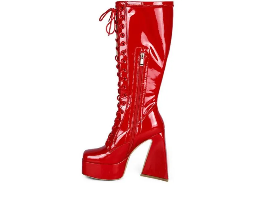 London Rag Lace Up|Tall>Women's Snowflakes Knee High Platform Boots