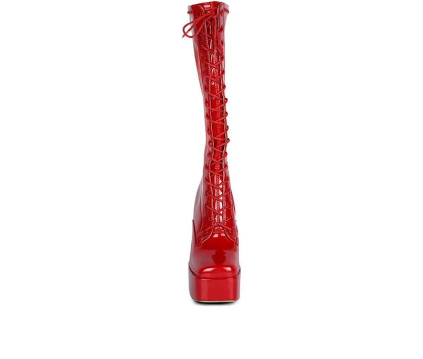 London Rag Lace Up|Tall>Women's Snowflakes Knee High Platform Boots