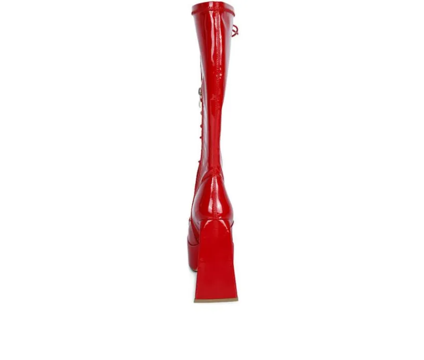 London Rag Lace Up|Tall>Women's Snowflakes Knee High Platform Boots