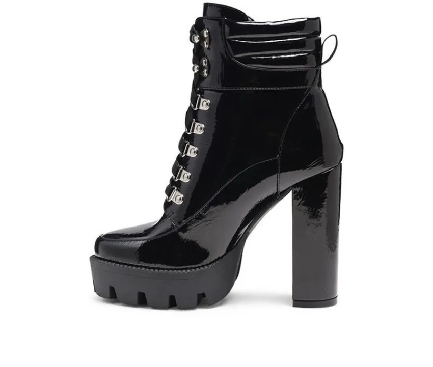London Rag Lace Up|Dress>Women's Stopper Heeled Combat Booties