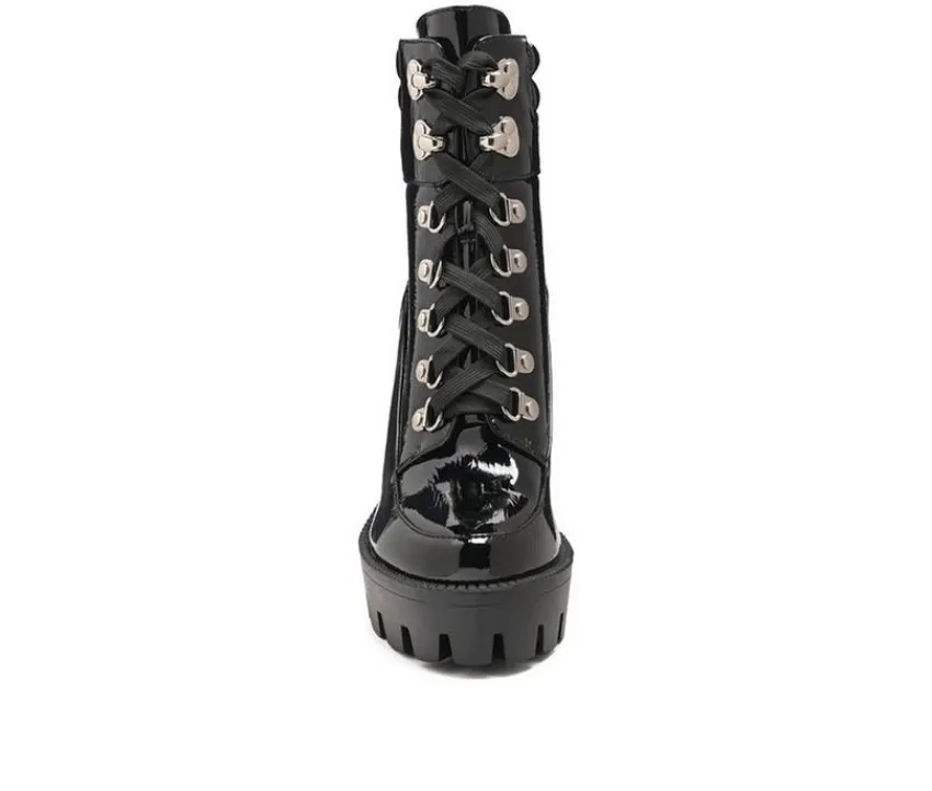 London Rag Lace Up|Dress>Women's Stopper Heeled Combat Booties